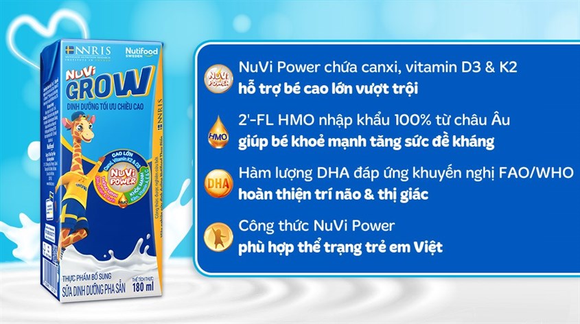 Sữa pha sẵn Nutifood NuVi Grow 180 ml (từ 1 tuổi) Sữa pha sẵn Nutifood NuVi Grow 180 ml (từ 1 tuổi)
