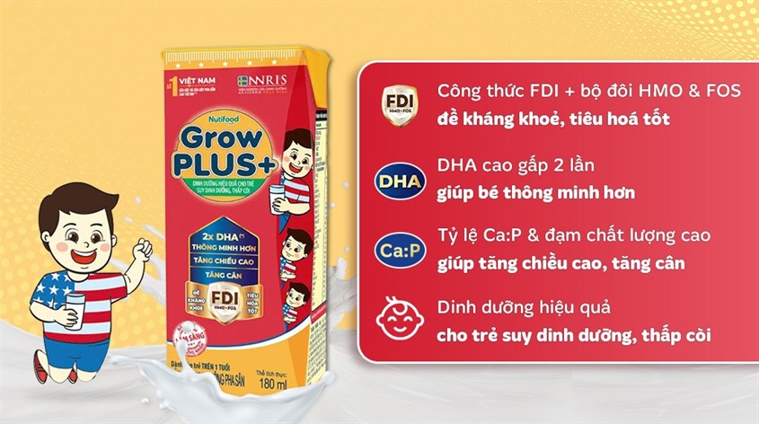 Thùng 48 hộp sữa pha sẵn NutiFood Grow Plus+ hương vani 180ml Thùng 48 hộp sữa pha sẵn NutiFood Grow Plus+ hương vani 180ml