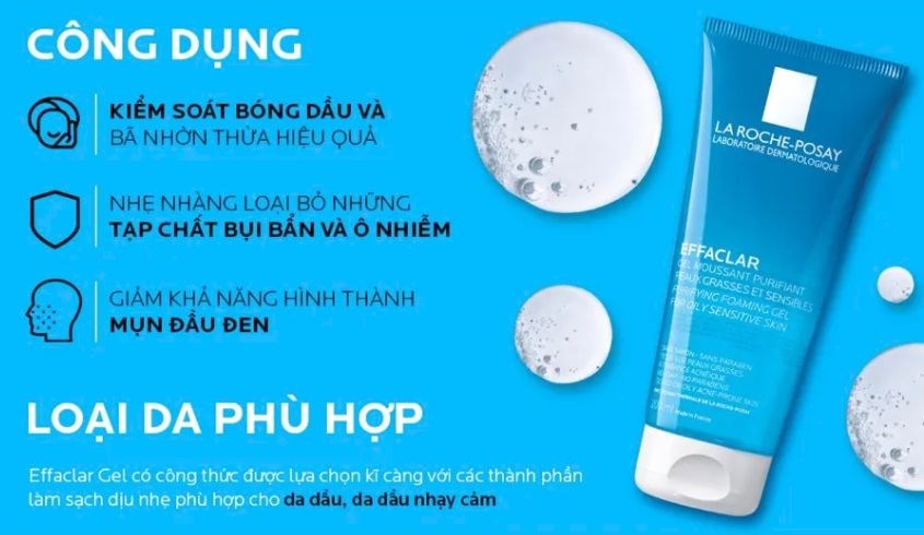Gel rửa mặt làm dịu và giảm kích ứng cho da dầu mụn và da nhạy cảm La Roche-Posay Effaclar 200 ml