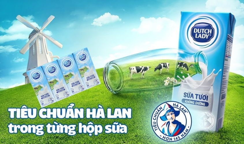 Lốc 4 hộp sữa tươi Dutch Lady không đường 180 ml