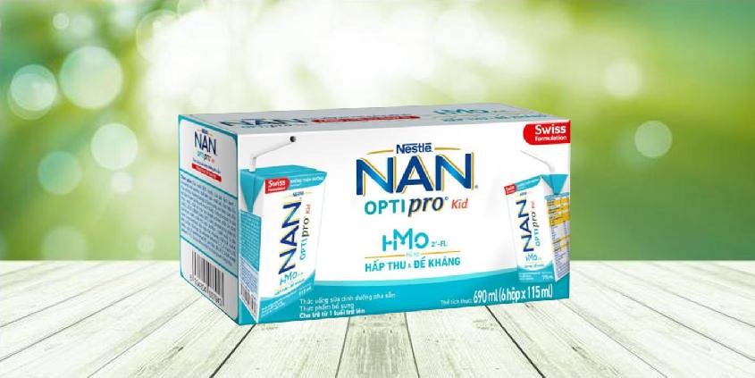 Lốc 6 hộp sữa pha sẵn Nestlé Nan Optipro Kid hương vani 115 ml giàu dinh dưỡng