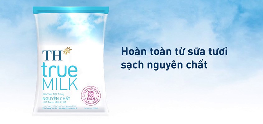 Sữa tươi TH true MILK không đường 220 ml dạng bịch bảo quản được lâu hơn