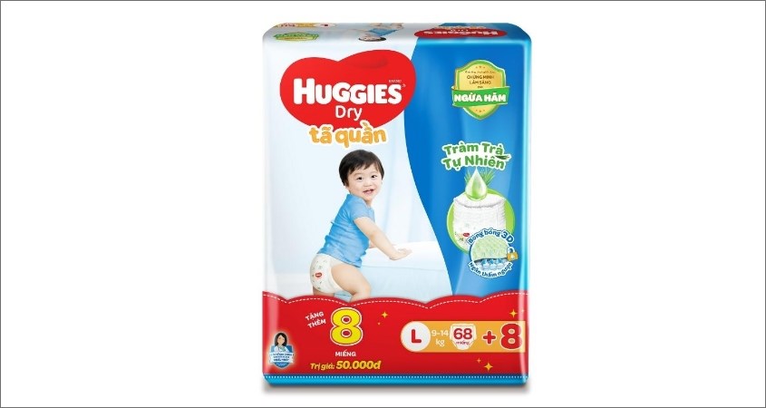 Tã quần Huggies Dry size L 76 miếng (9 - 14 kg)
