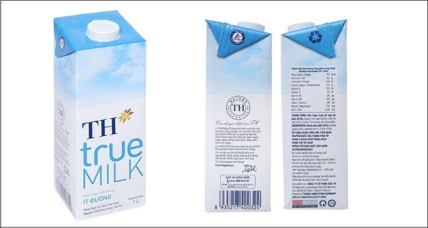 Thùng 12 hộp sữa tươi TH true MILK ít đường 1 lít