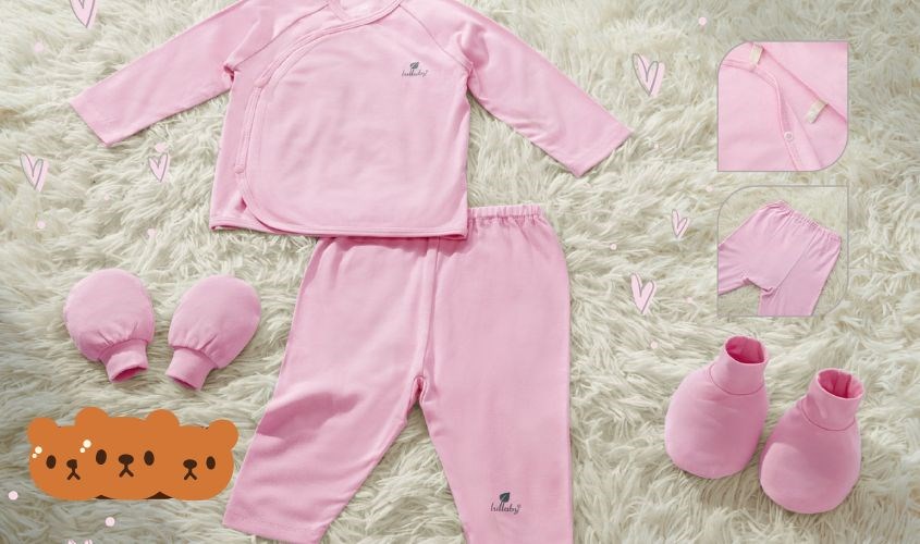 Bộ sơ sinh cài chéo bo tay màu hồng Lullaby NH607P