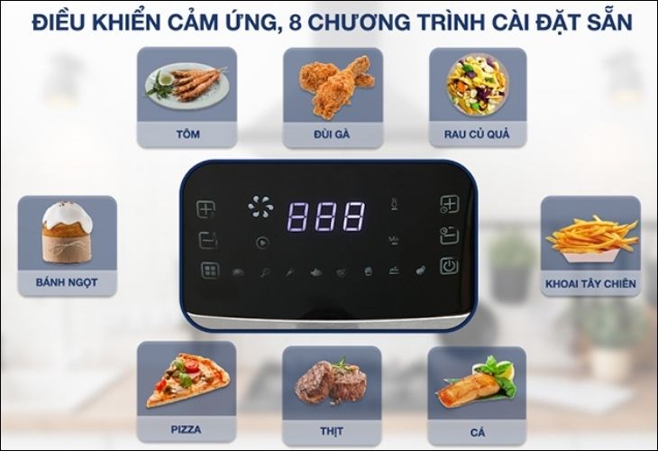 Nồi chiên không dầu Ferroli FAF-7.0D 7 lít sở hữu 8 chương trình nấu cài đặt sẵn, vô cùng tiện lợi
