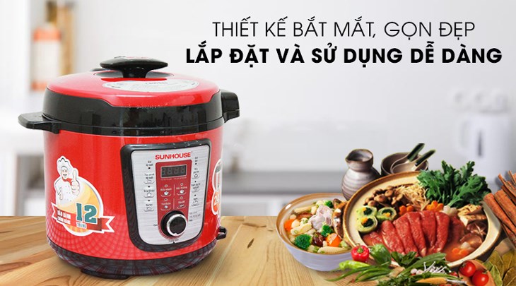 Nồi áp suất điện Sunhouse SHD 1767 6.0 lít có kiểu dáng bắt mắt, nâng cao tính thẩm mỹ cho không gian bếp