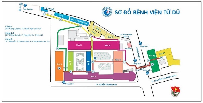 Sơ đồ các khu tại bệnh viện Từ Dũ