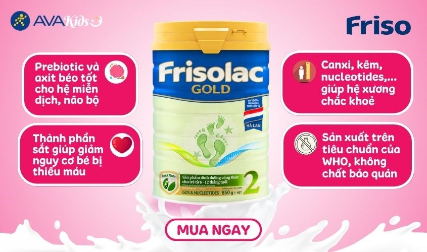 Sữa bột Friso Gold số 2 hương vani 850g (6 - 12 tháng)