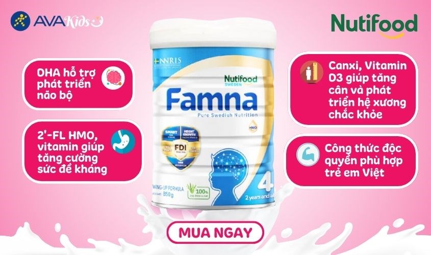 Sữa bột Nutifood Famna số 4 hương vani 850g (từ 2 tuổi)