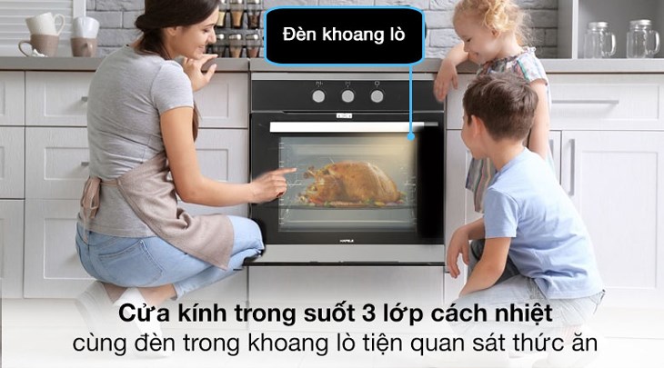 Lò nướng âm Hafele HO-K60B (534.05.581) 65 lít được tích hợp đèn trong khoang lò giúp bạn quan sát quá trình nướng thức ăn dễ dàng hơn