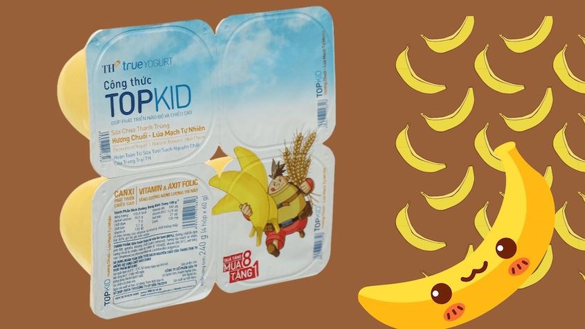 Lốc 4 hộp sữa chua thanh trùng TH true YOGURT Top Kid vị chuối lúa mạch 60g