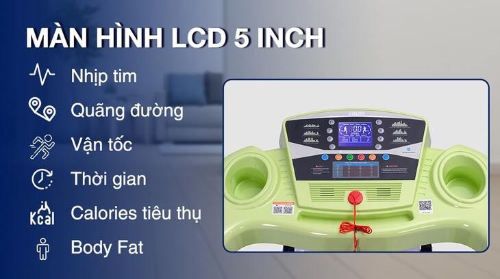 Máy chạy bộ Aguri AGT -124L sở hữu màn hình LCD sắc nét, hiển thị đầy đủ các thông số giúp theo dõi quá trình tập luyện