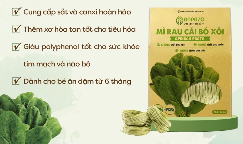 Mì ăn dặm cải bó xôi Organic Anpaso 120g dành cho bé từ 7 tháng