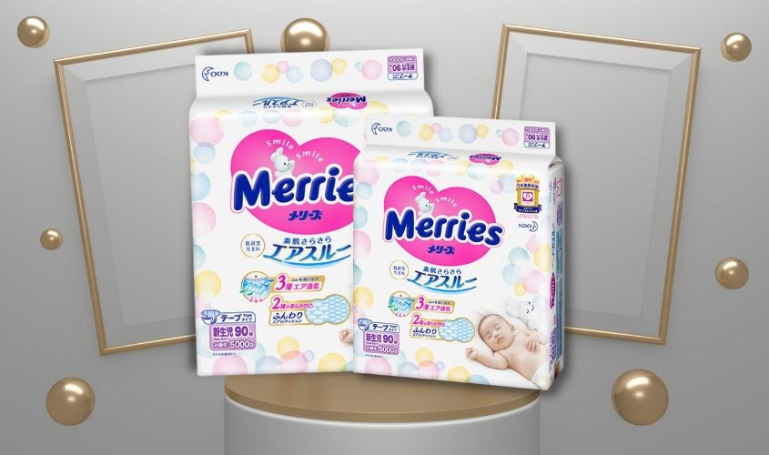 Tã dán Merries size NB 90 miếng (Dưới 5 kg)