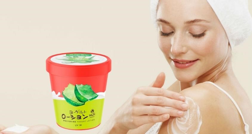 Lotion dưỡng thể trắng da chiết xuất Nha Đam, Dưa Leo Hasi Yogurt UV30 180g