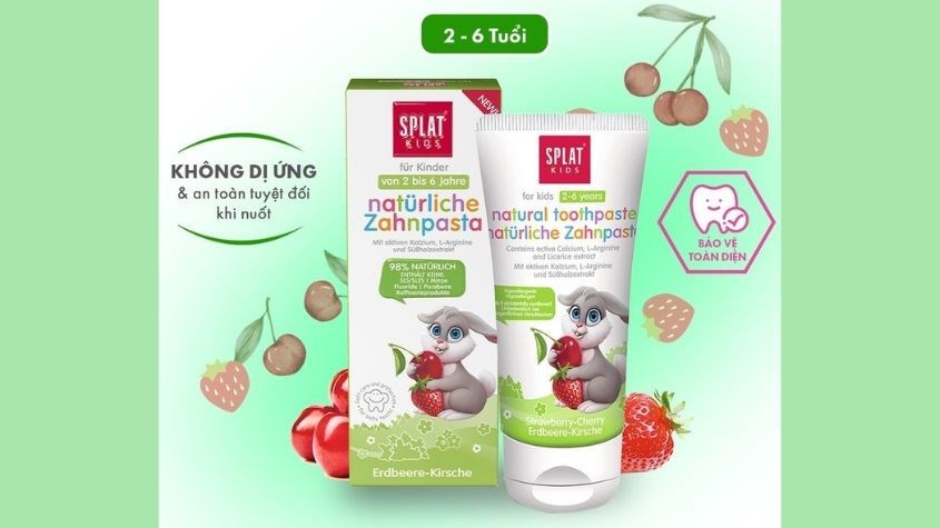 Kem đánh răng cho bé từ 2 - 6 tuổi Splat Kids hương dâu 50ml