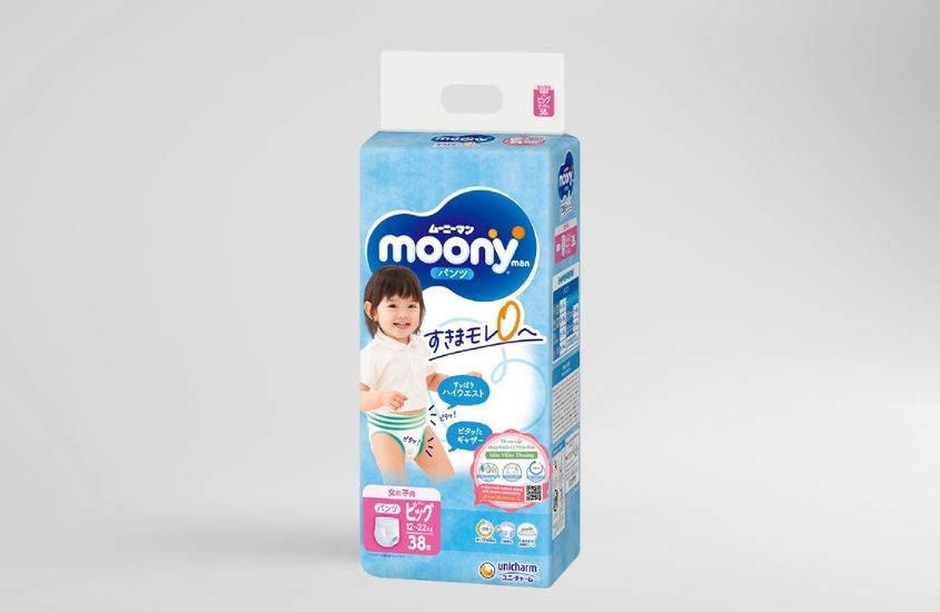 Tã quần cho bé gái Moony man size XL 38 miếng (12 - 22 kg) - Giao bao bì ngẫu nhiên