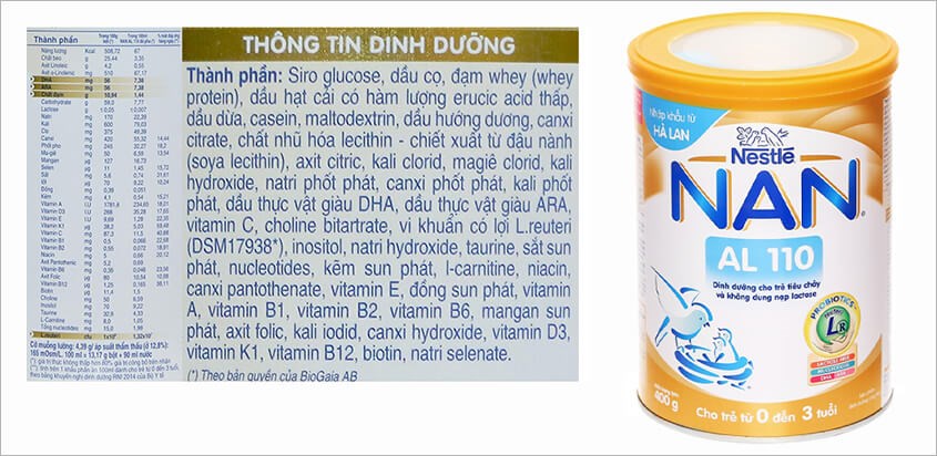 Thành phần dinh dưỡng trong sữa Nan AL 110