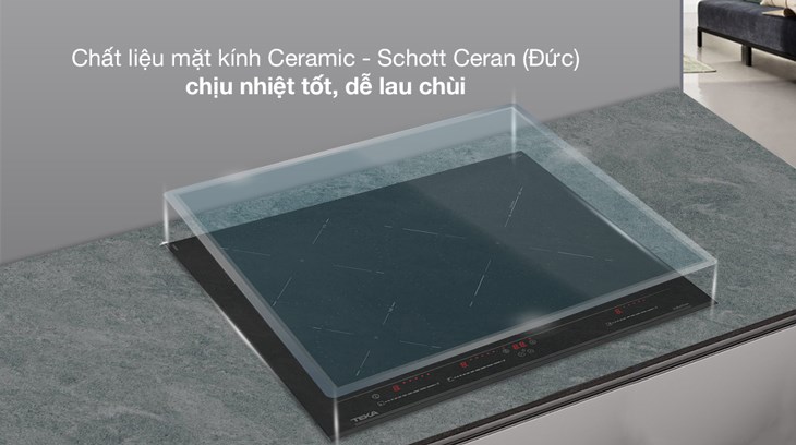 Bếp từ ba vùng nấu lắp âm Teka IZC 63320 BK MSS được gia công từ chất liệu kính Ceramic - Schott Ceran (Đức) sáng bóng, chống trầy xước và có khả năng chịu nhiệt, chịu lực tốt