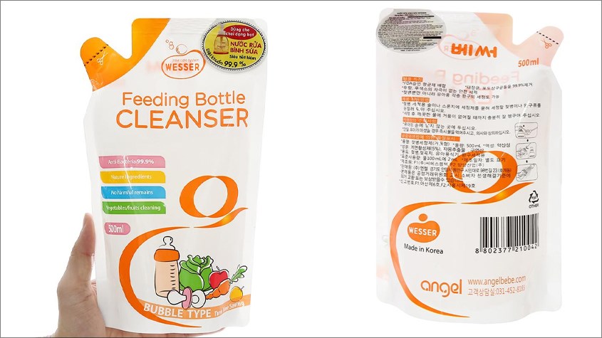 Nước rửa bình sữa Wesser gói 500 ml có khả năng khử mùi tốt