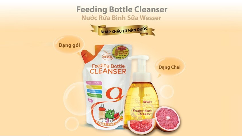 Nước rửa bình sữa Wesser sở hữu thiết kế vòi bơm tạo bọt tiện lợi