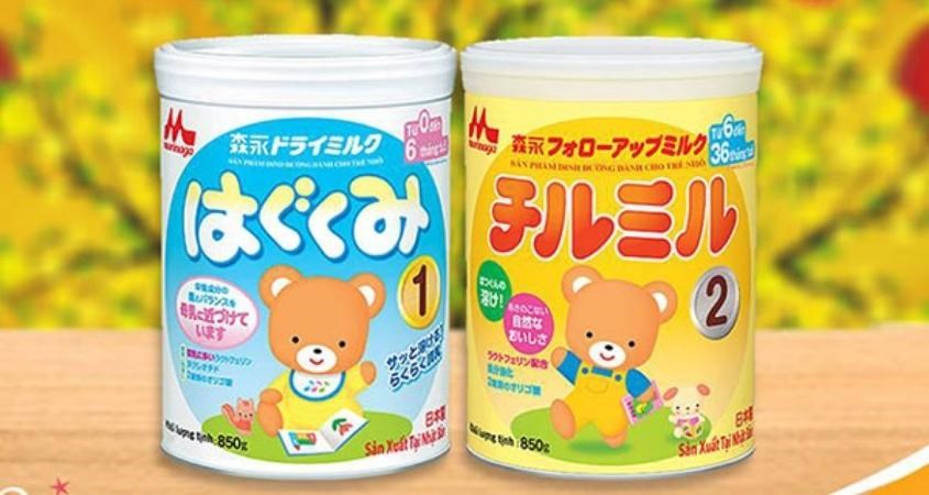 Sữa bột Morinaga Hagukumi số 1 850g (0 - 6 tháng) và Sữa bột Morinaga Chilmil số 2 850g (6 - 36 tháng)