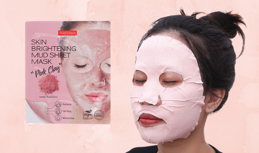 Mặt nạ giấy tinh chất Đất sét hồng dưỡng trắng da Purederm 15g