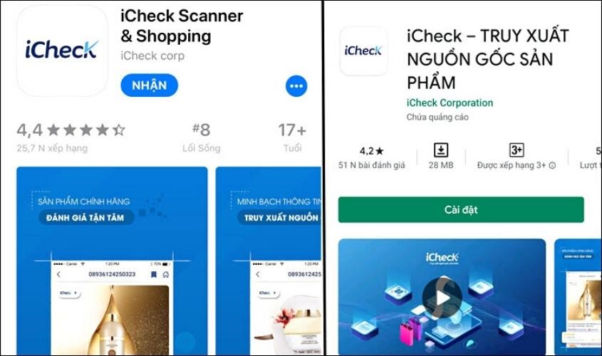 App ICheck trên ứng dụng Android và iOS