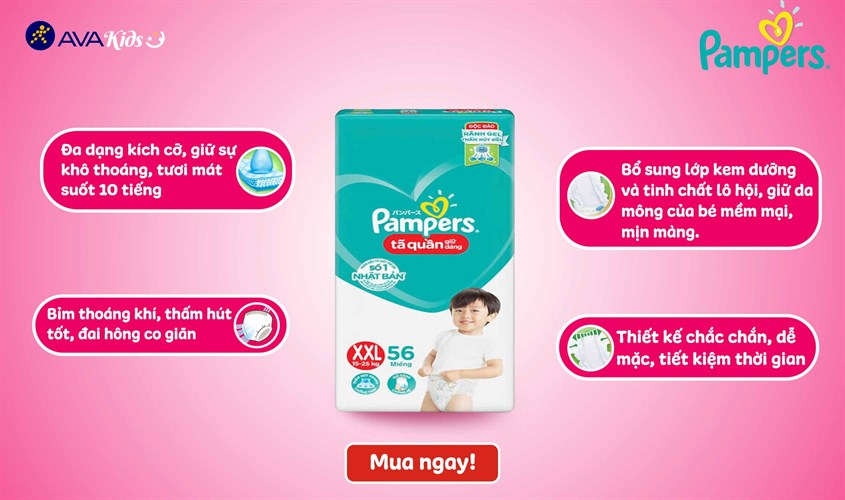 Tã quần Pampers Super Jumbo size XXL 56 miếng (15 - 25 kg)