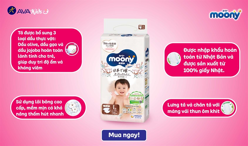 Tã quần Moony Natural size L 36 miếng (9 - 14 kg)