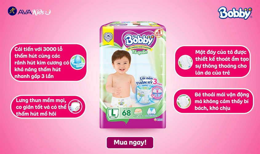 Tã quần Bobby size L 68 miếng