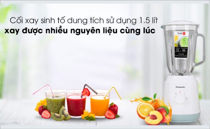Máy xay sinh tố đa năng Panasonic MX-EX1561WRA có dung tích lớn 1.5 lít, giúp xay được nhiều thực phẩm chỉ trong 1 lần duy nhất
