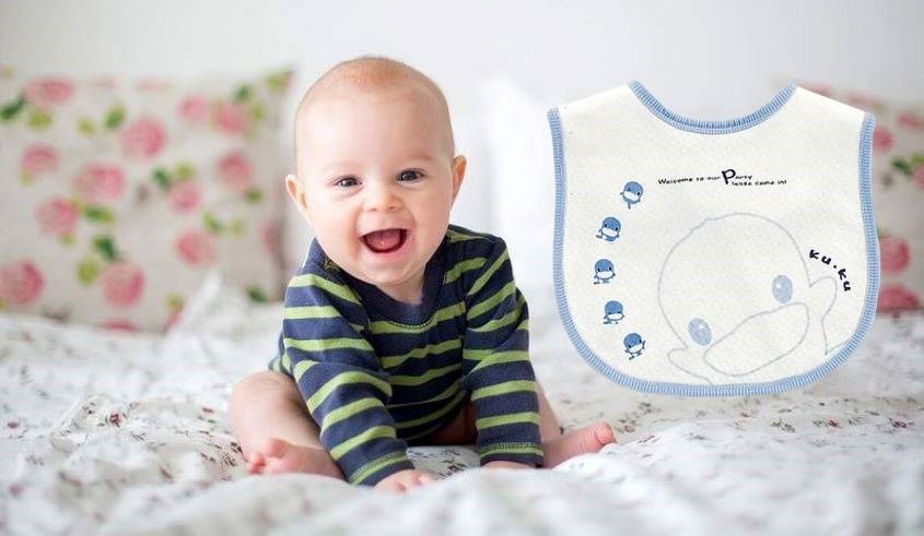 Yếm ăn cho bé cotton KuKu KU2203 - Màu ngẫu nhiên