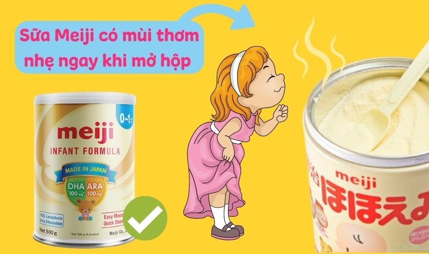 Sữa bột Meiji thật có mùi thơm nhẹ, tươi mát như sữa mẹ