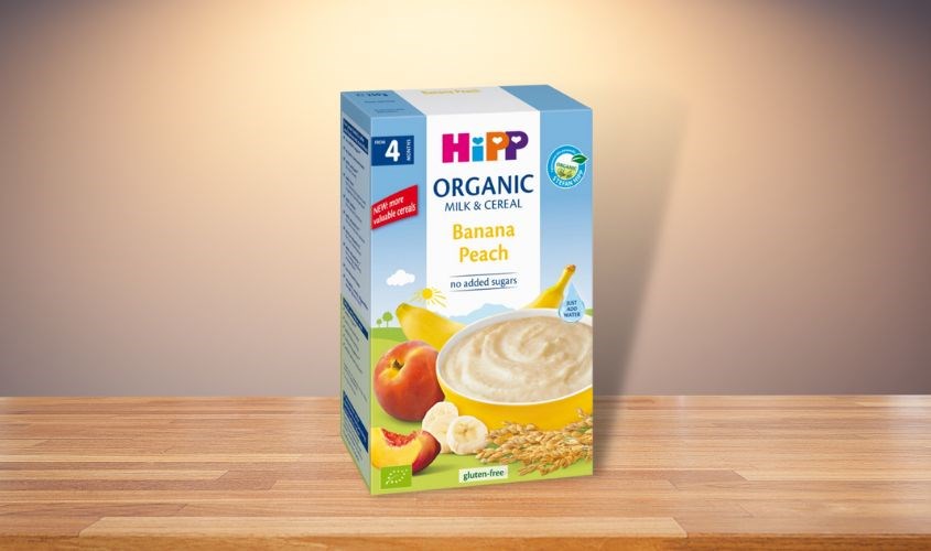 Bột ăn dặm HiPP sữa, ngũ cốc, chuối và đào hữu cơ hộp 250g (từ 4 tháng)