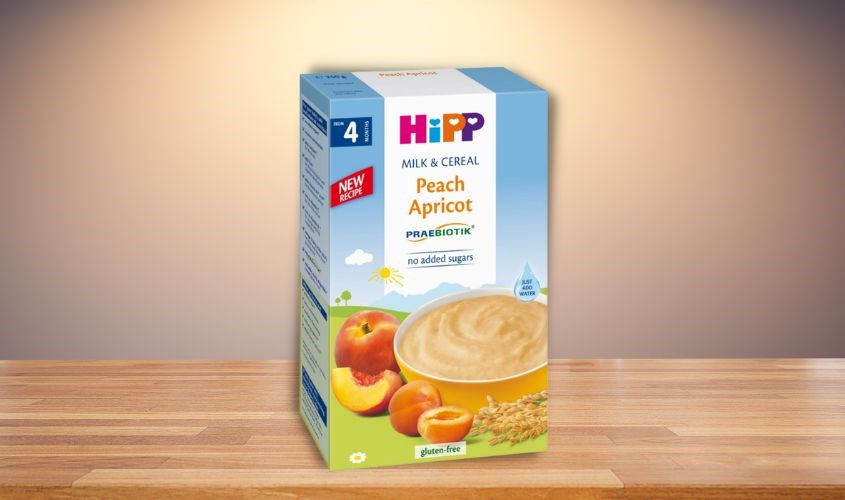 Bột ăn dặm HiPP sữa, ngũ cốc, đào và mơ tây hộp 250g (từ 4 tháng)