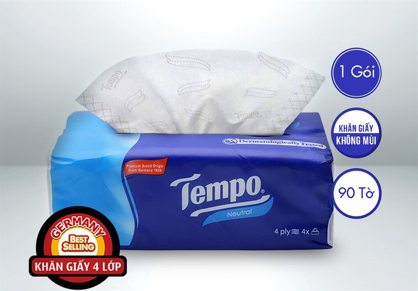 Hộp 90 tờ khăn giấy rút Tempo không mùi 4 lớp