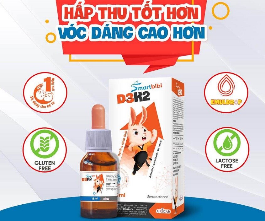 Siro Smartbibi D3K2 hỗ trợ hấp thu canxi 15 ml Siro Smartbibi D3K2 hỗ trợ hấp thu canxi 15 ml