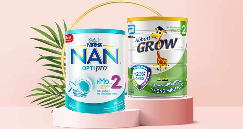 Sữa bột Abbott Grow số 2 hương vani 900g hay sữa NAN Optipro số 2 900g đều là sản phẩm tốt cho bé