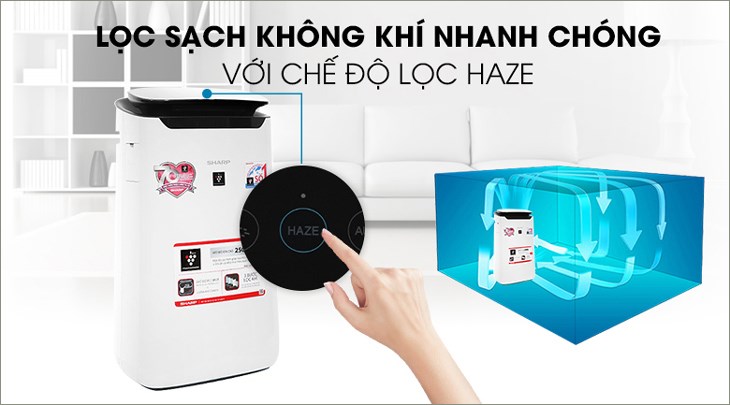 Máy lọc không khí Sharp FP-J60E-W 38W lọc sạch không khí hiệu quả nhờ được tích hợp chế độ Haze