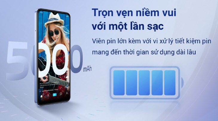 Điện thoại vivo Y02T có dung lượng pin 5000 mAh hỗ trợ sử dụng cả ngày dài