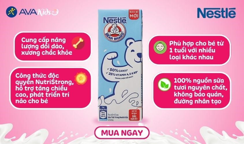 Lốc 4 hộp sữa tươi Nestlé NutriStrong có đường 180 ml (từ 1 tuổi)