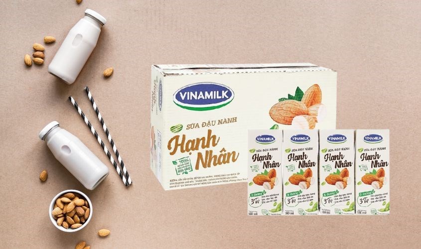 Lốc 4 hộp sữa đậu nành hạnh nhân Vinamilk 180 ml (từ 4 tuổi)