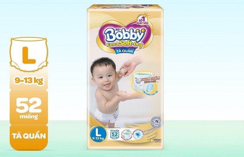 Tã quần Bobby Extra Soft-Dry size L 52 miếng (9 - 13 kg)