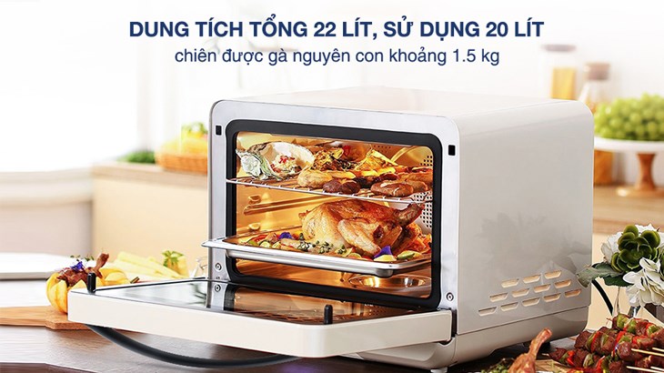 Nồi chiên không dầu Elmich có dung tích nồi lớn 22 lít giúp bạn chế biến được lượng lớn thực phẩm