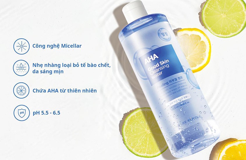 Nước tẩy trang tẩy tế bào chết Nature Republic Good Skin AHA Ampoule Cleansing Water 500 ml