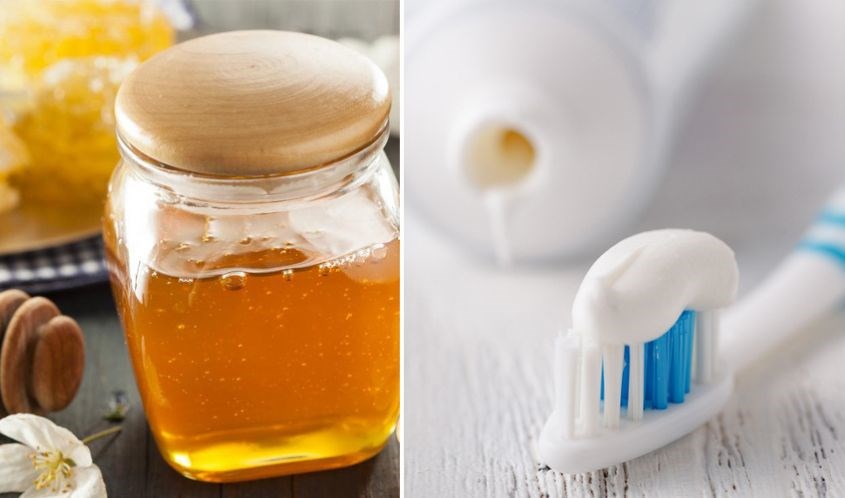Tẩy tế bào môi chết bằng kem đánh răng và mật ong 