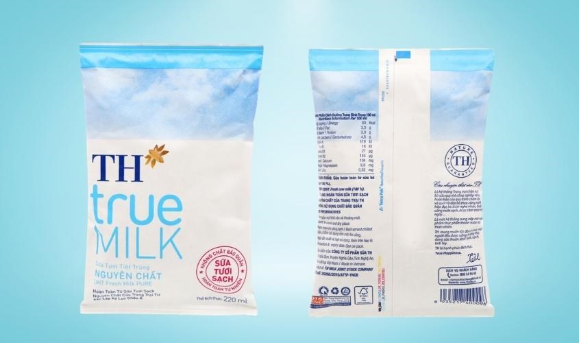 Thùng 48 bịch sữa tươi TH true MILK không đường 220 ml