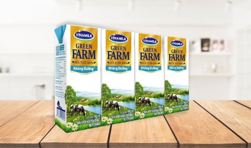 Lốc 4 hộp sữa tươi Vinamilk Green Farm không đường 180 ml